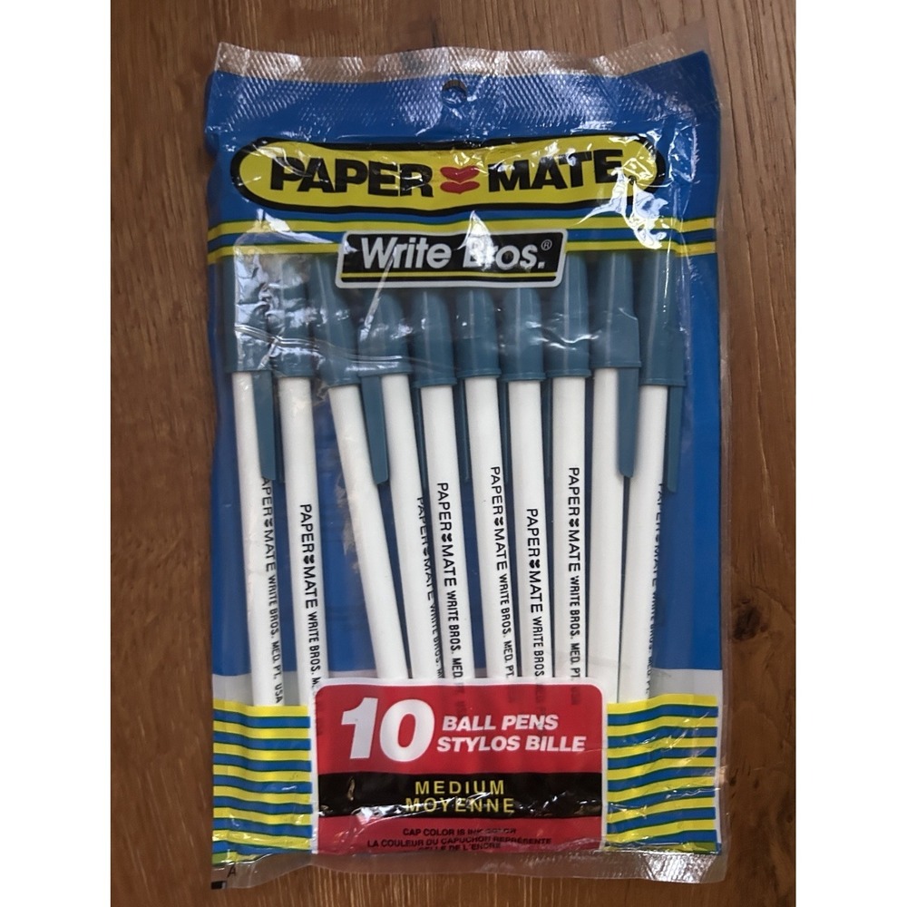 VTG 1992 Paper Mate Write Bros 10-Pk BLUE Ink Medium Ball Pens Ballpoint NEW